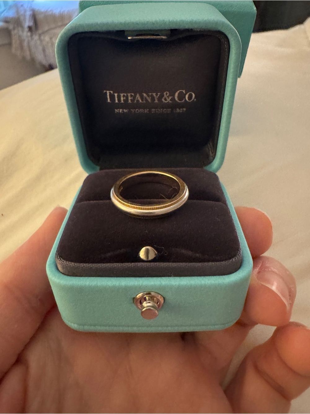 Tiffany & Co. Solid 18K rose gold and platinum Plat 950 milgrain wedding ring